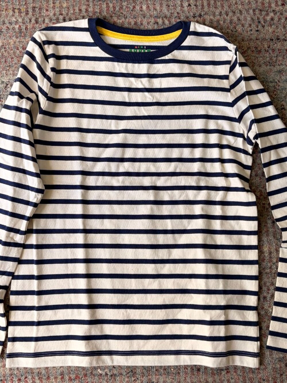 Mini Boden Boys Size 10-11Y Navy/Ivory Striped Long Sleeved T-Shirt